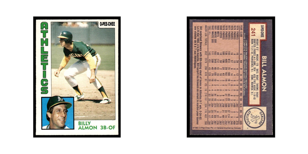 Billy Almon 1984 O-Pee-Chee #241 Oakland Athletics Baseball Card EX