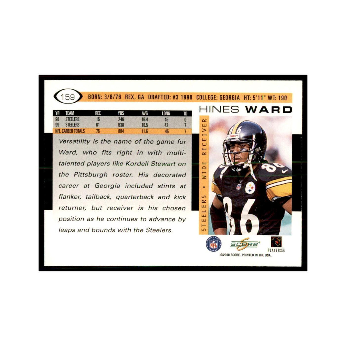 Hines Ward 2000 Score #159 Football Cards Football Card NM
