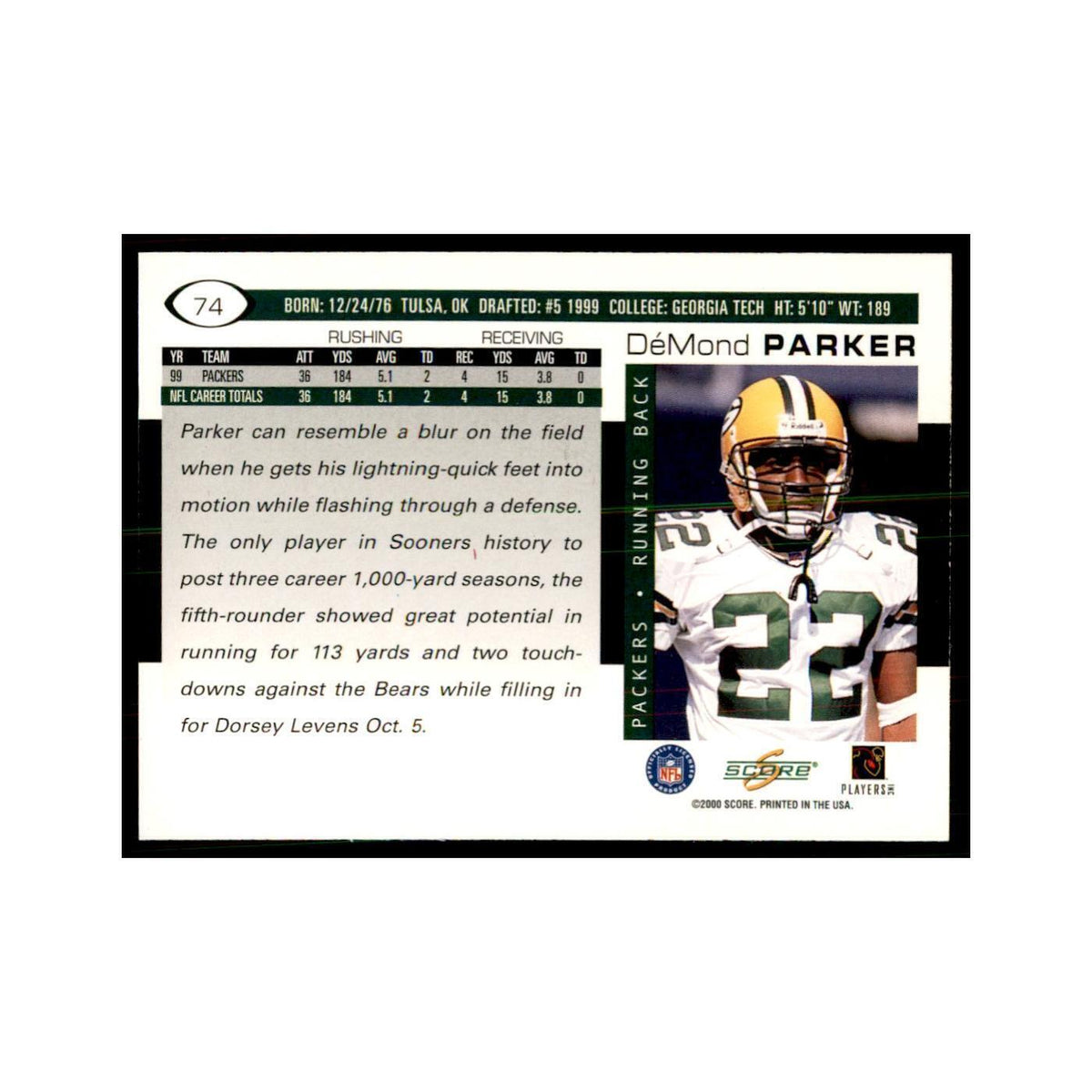 De'Mond Parker 2000 Score #74 Football Cards Football Card NM