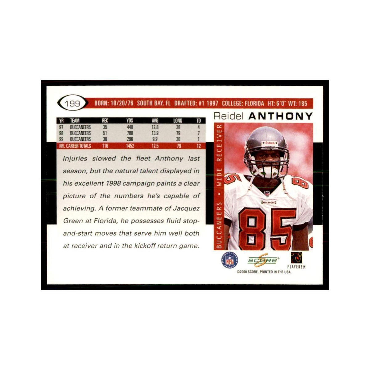 Reidel Anthony 2000 Score #199 Football Cards Football Card NM