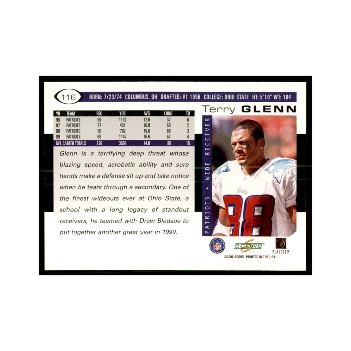 Terry Glenn 2000 Score #116 Football Cards Football Card NM