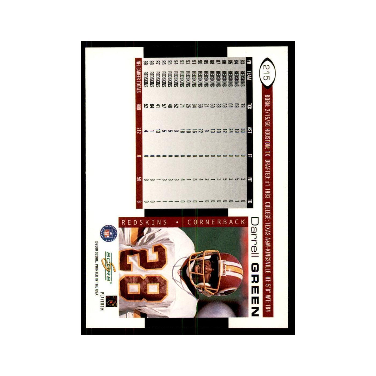Darrell Green 2000 Score #215 Football Cards Football Card NM