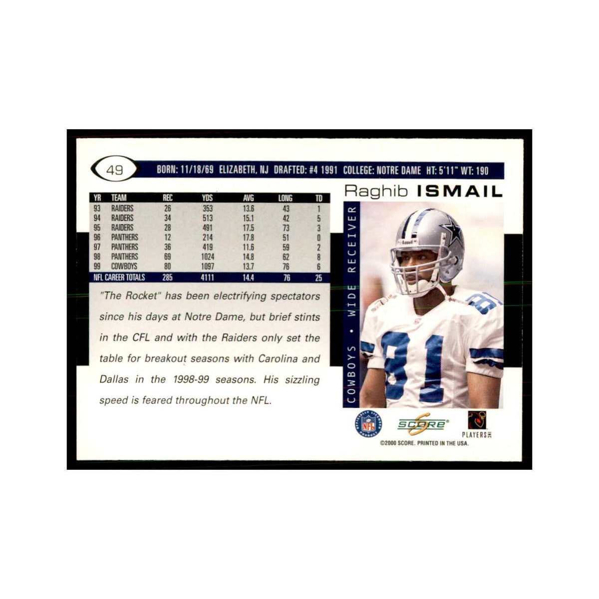 Raghib Ismail 2000 Score #49 Football Cards Football Card NM