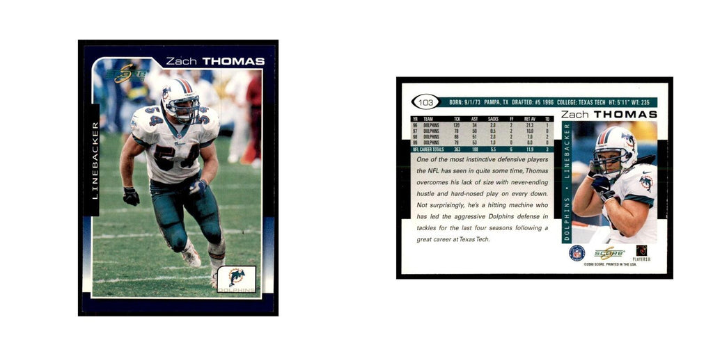 Zach Thomas 2000 Score #103 Football Cards Football Card NM