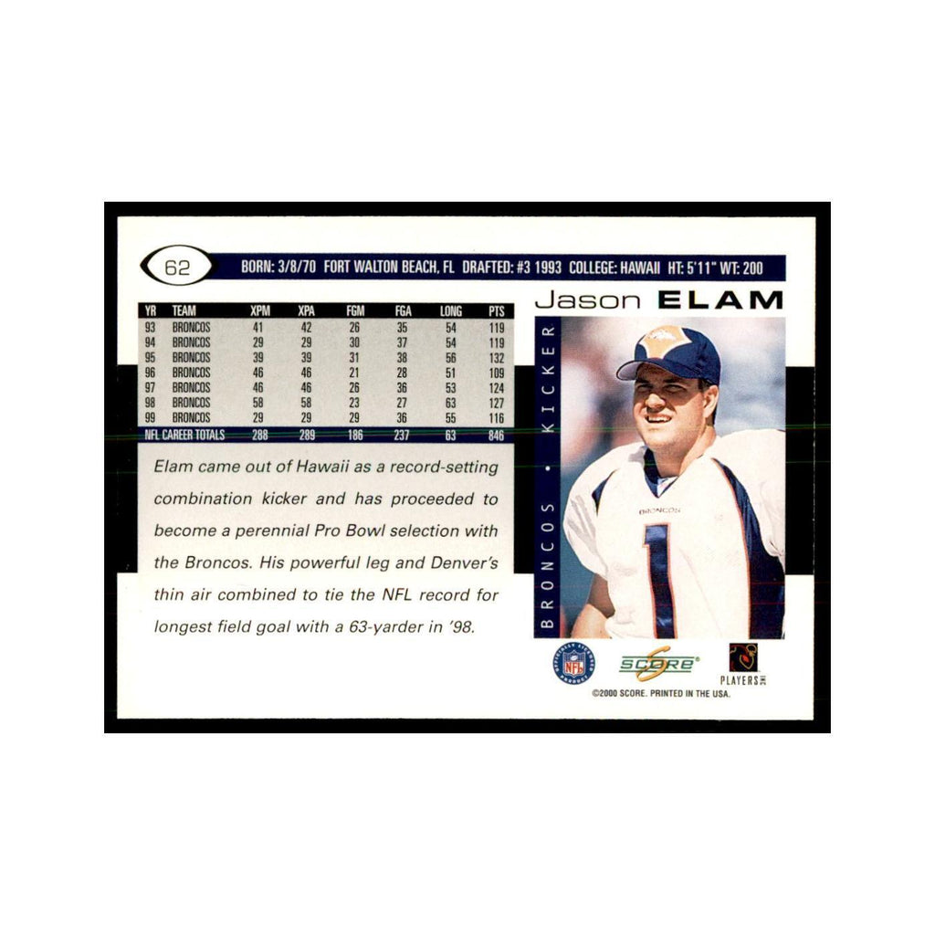Jason Elam 2000 Score #62 Football Cards Football Card NM