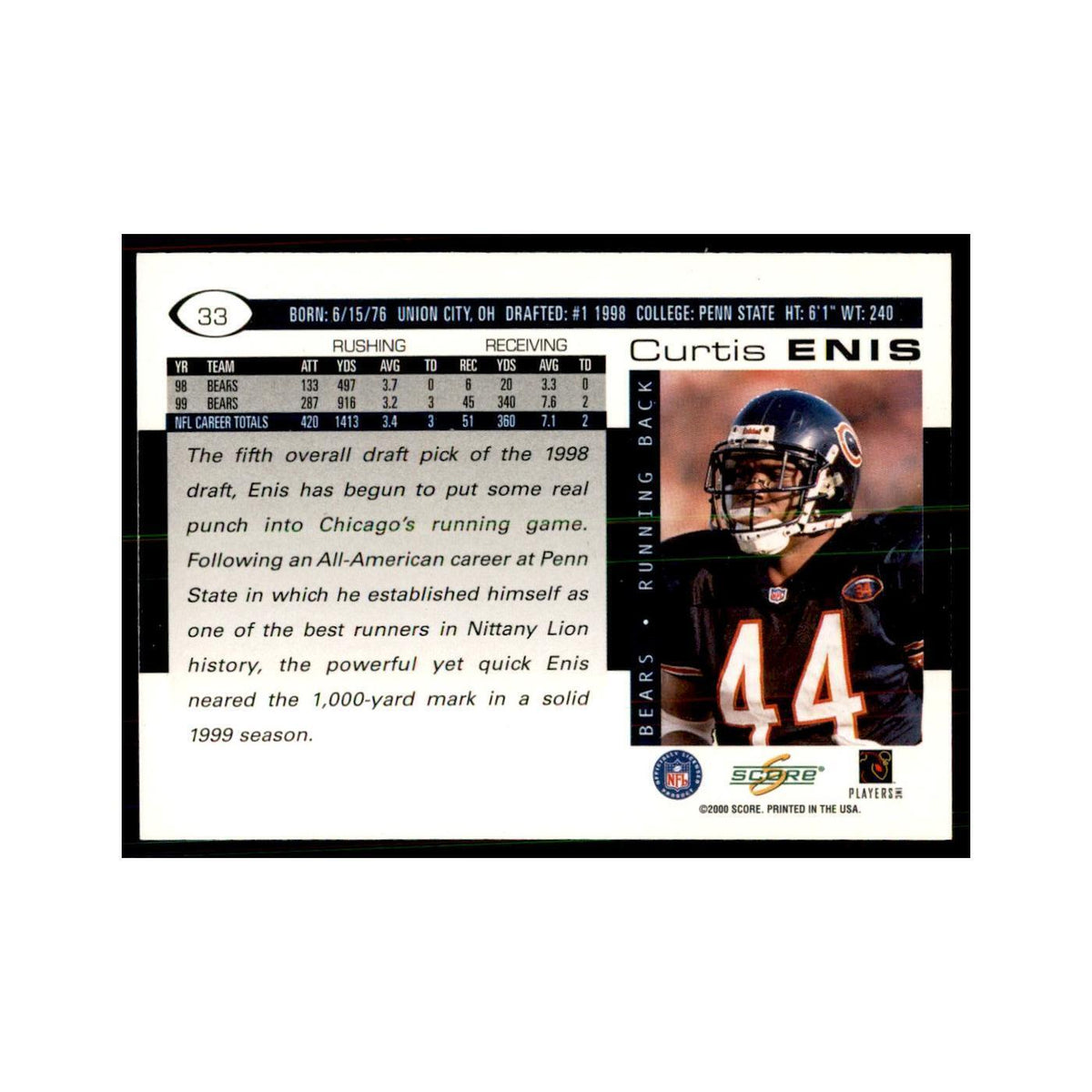 Curtis Enis 2000 Score #33 Football Cards Football Card NM