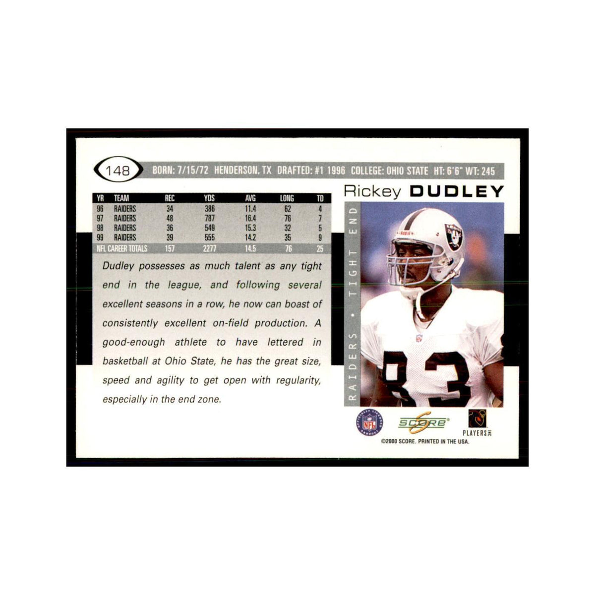 Rickey Dudley 2000 Score #148 Football Cards Football Card NM