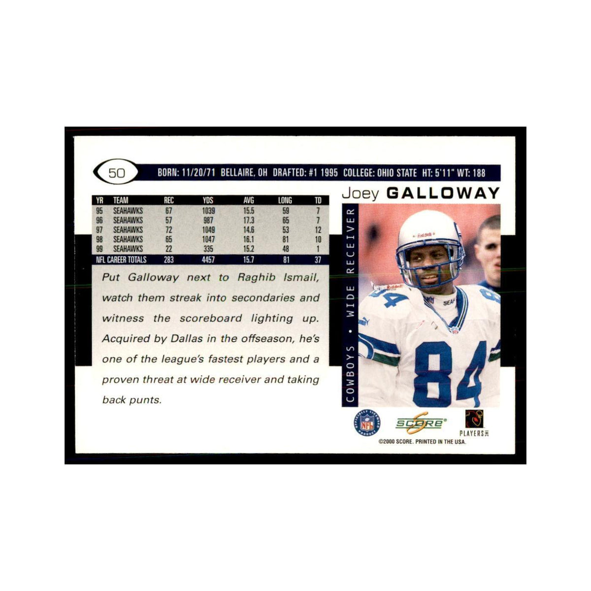 Joey Galloway 2000 Score #50 Football Cards Football Card NM