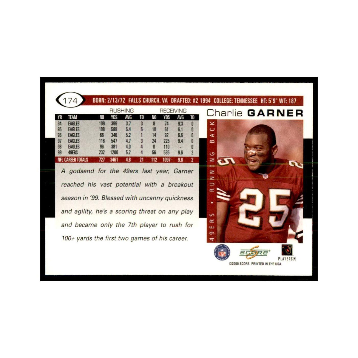 Charlie Garner 2000 Score #174 Football Cards Football Card NM