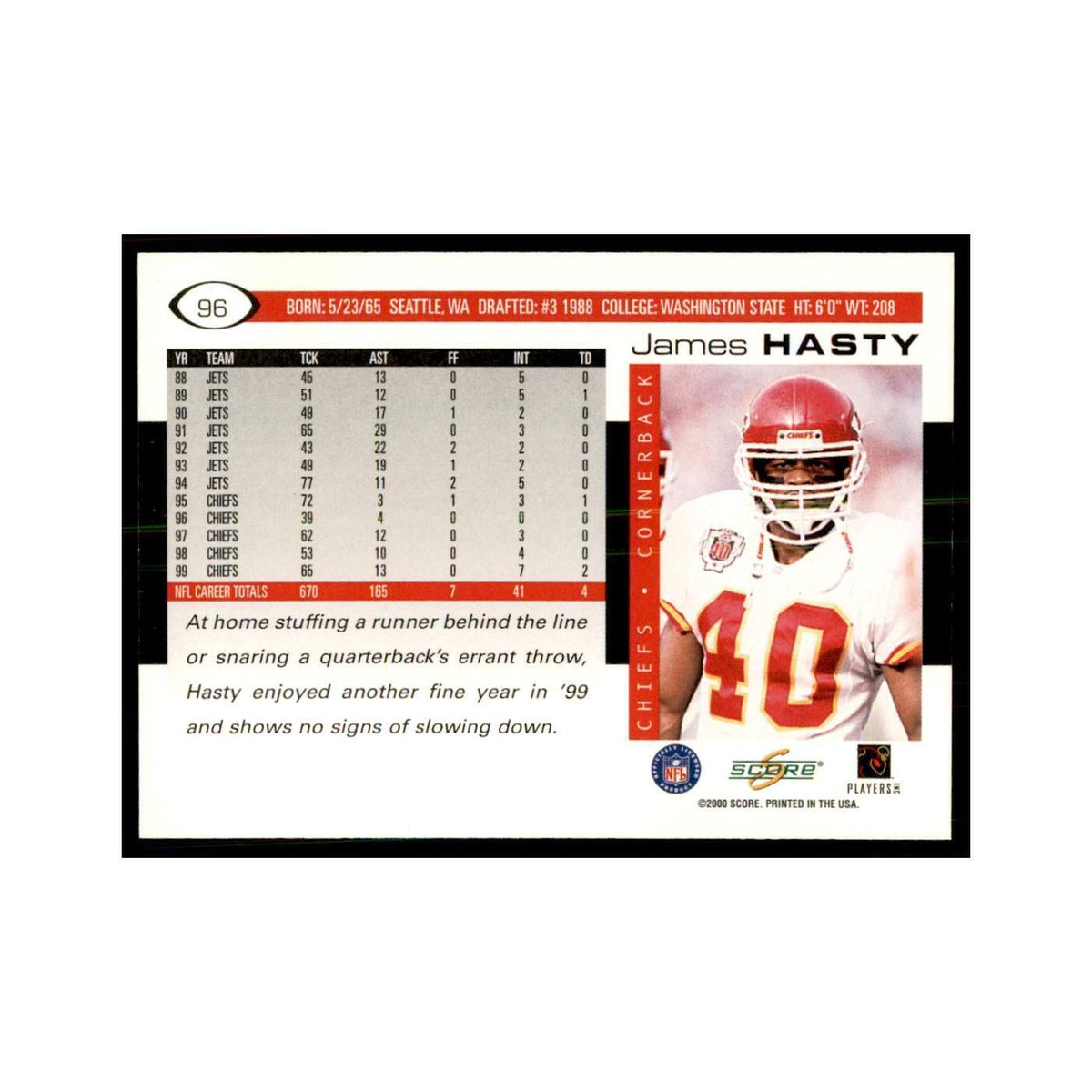 James Hasty 2000 Score #96 Football Cards Football Card NM