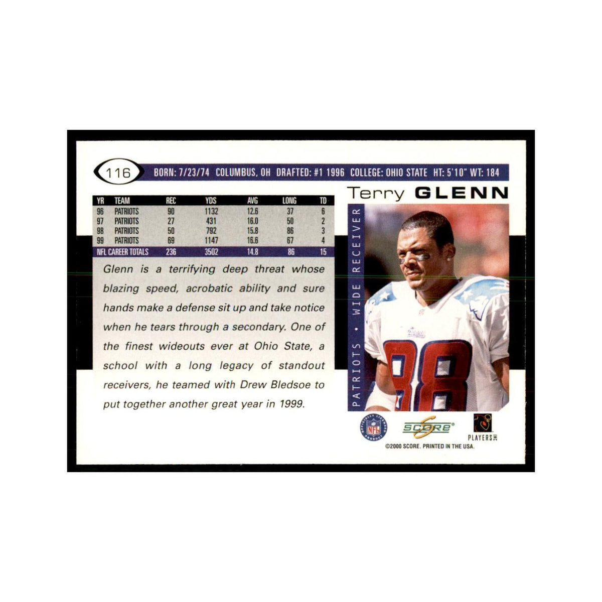 Terry Glenn 2000 Score #116 Football Cards Football Card NM