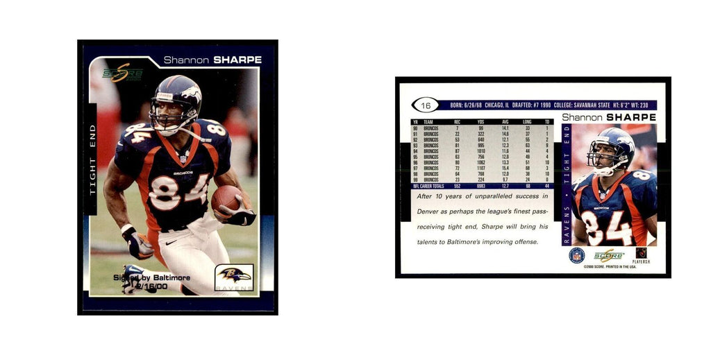 Shannon Sharpe 2000 Score #16 Football Cards Football Card NM
