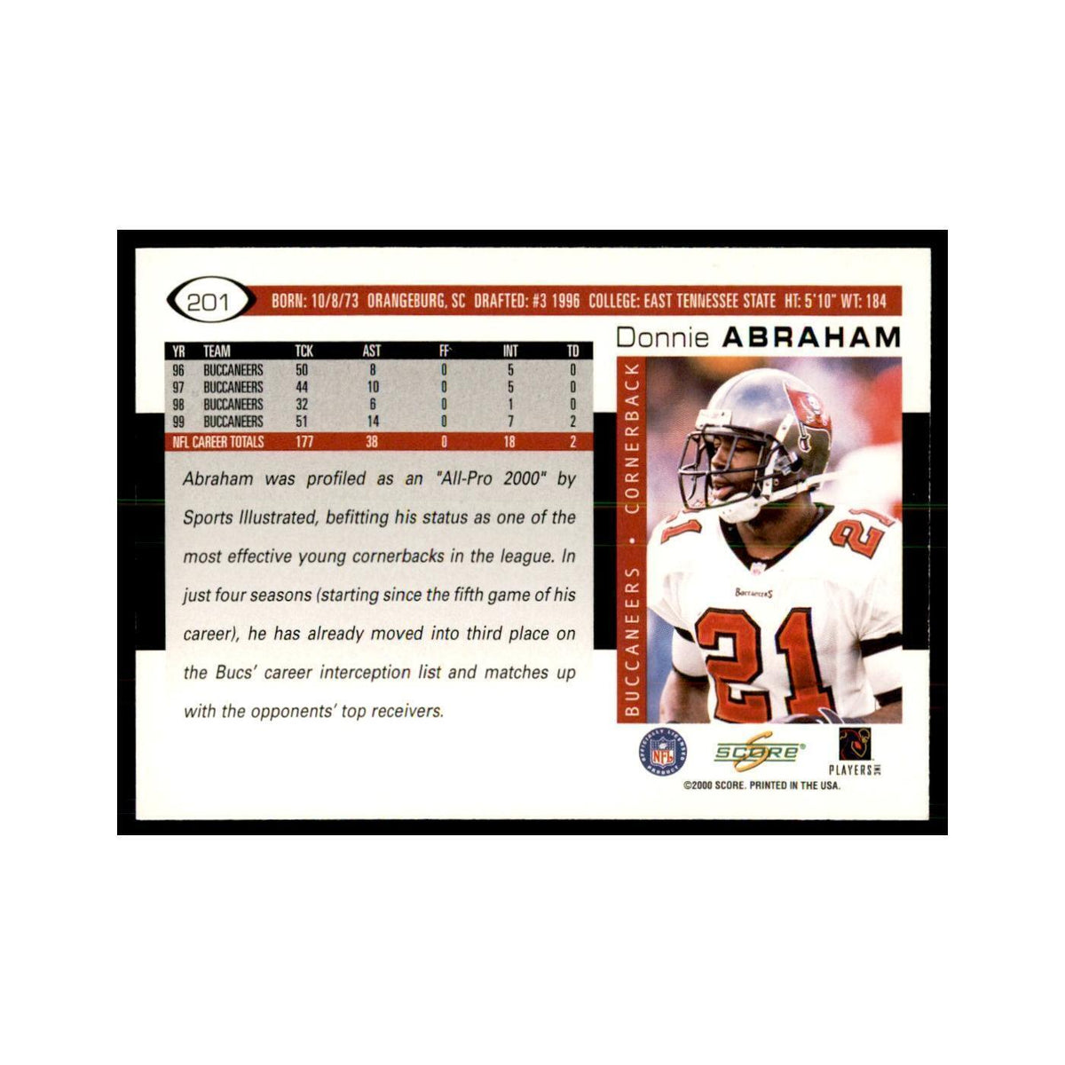Donnie Abraham 2000 Score #201 Football Cards Football Card NM