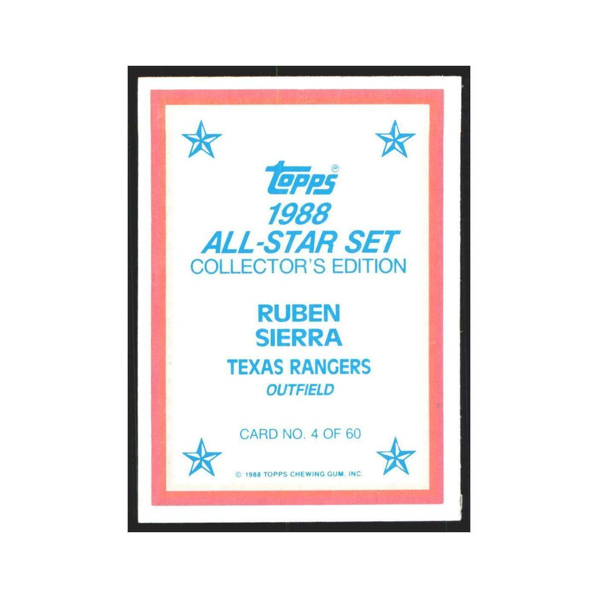 Ruben Sierra 1988 Topps All Stars #4 Texas Rangers Baseball Card NM