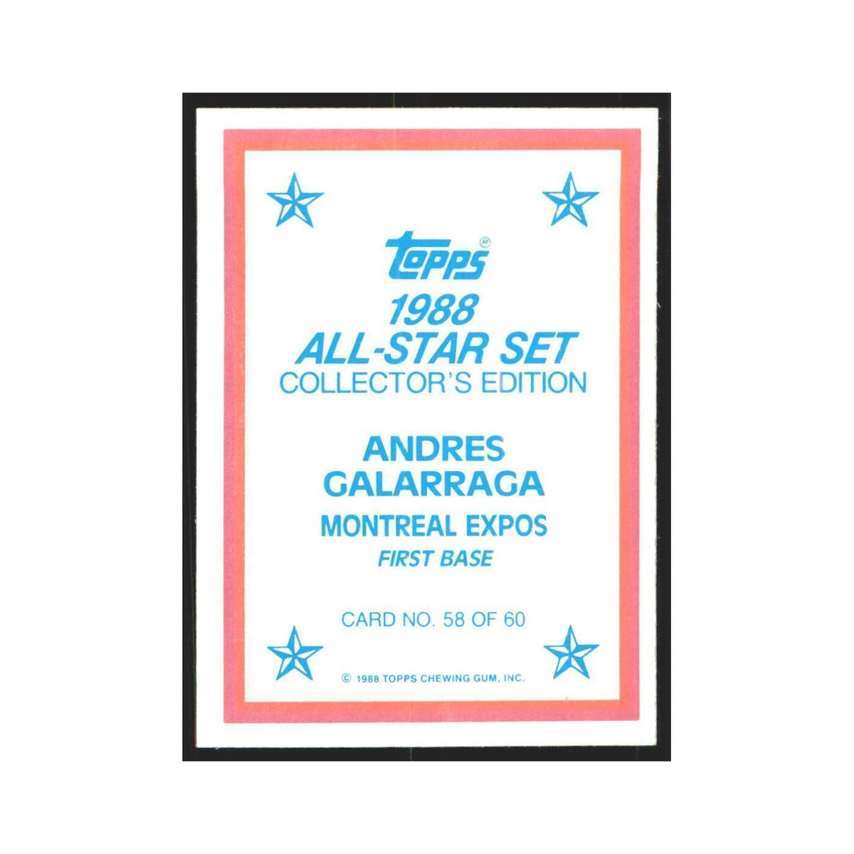 Andres Galarraga 1988 Topps All Stars #58 Montreal Expos Baseball Card NM