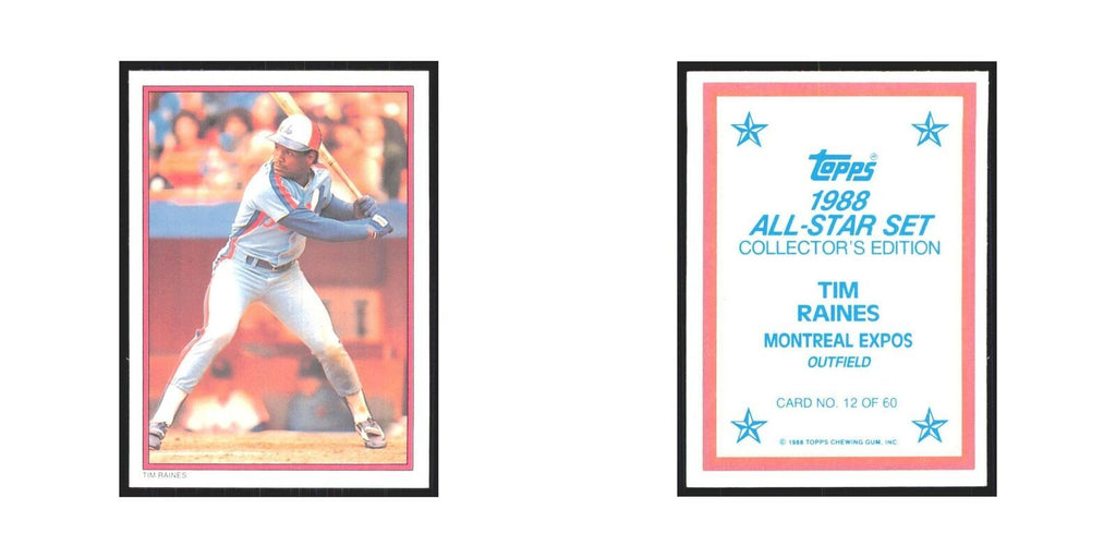 Tim Raines 1988 Topps All Stars #12 Montreal Expos Baseball Card NM