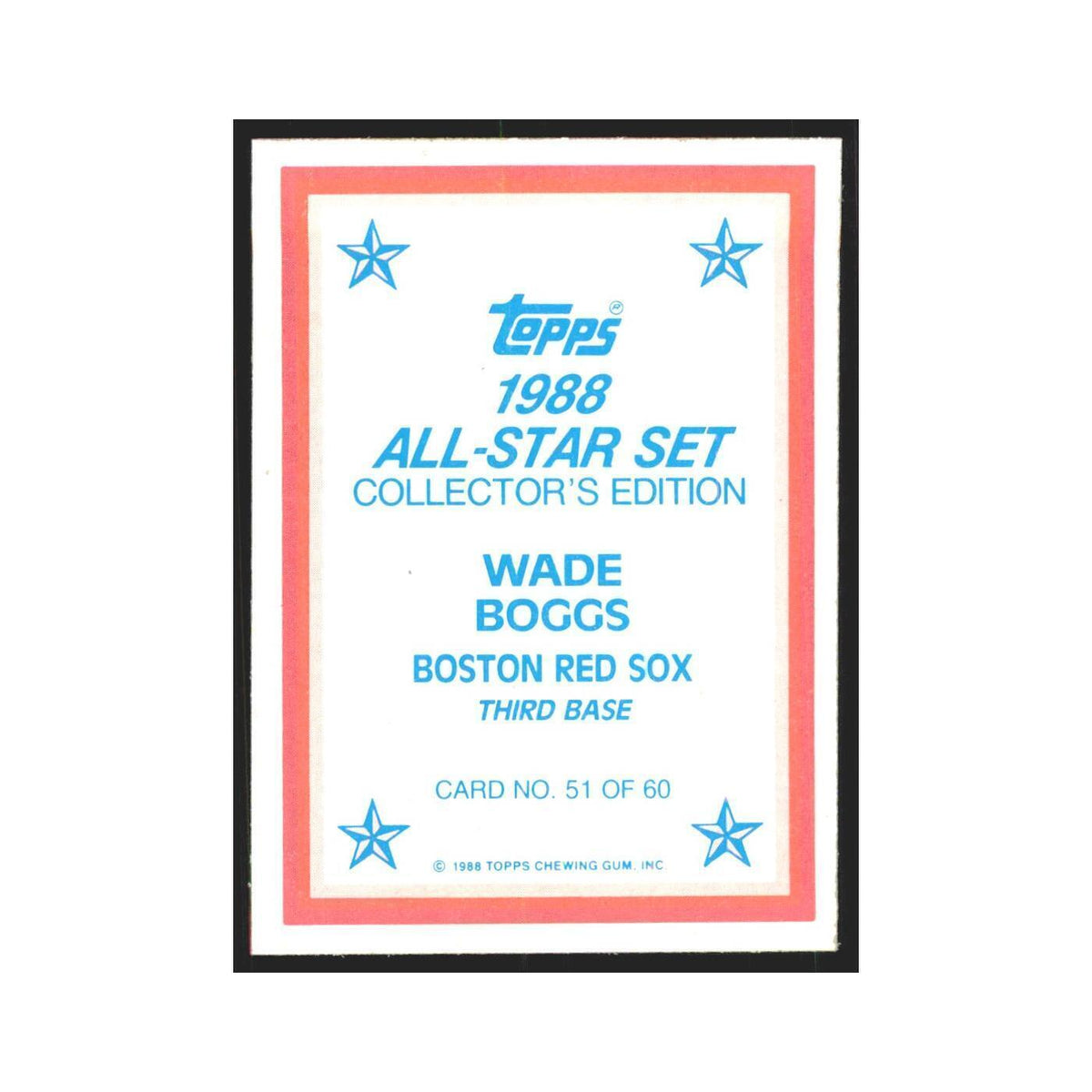 Wade Boggs 1988 Topps All Stars #51 Boston Red Sox Baseball Card NM