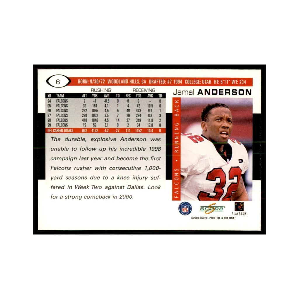 Jamal Anderson 2000 Score #6 Football Cards Football Card NM
