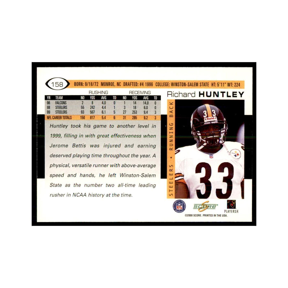 Richard Huntley 2000 Score #158 Football Cards Football Card NM