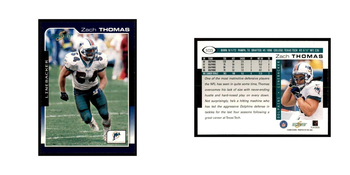 Zach Thomas 2000 Score #103 Football Cards Football Card NM