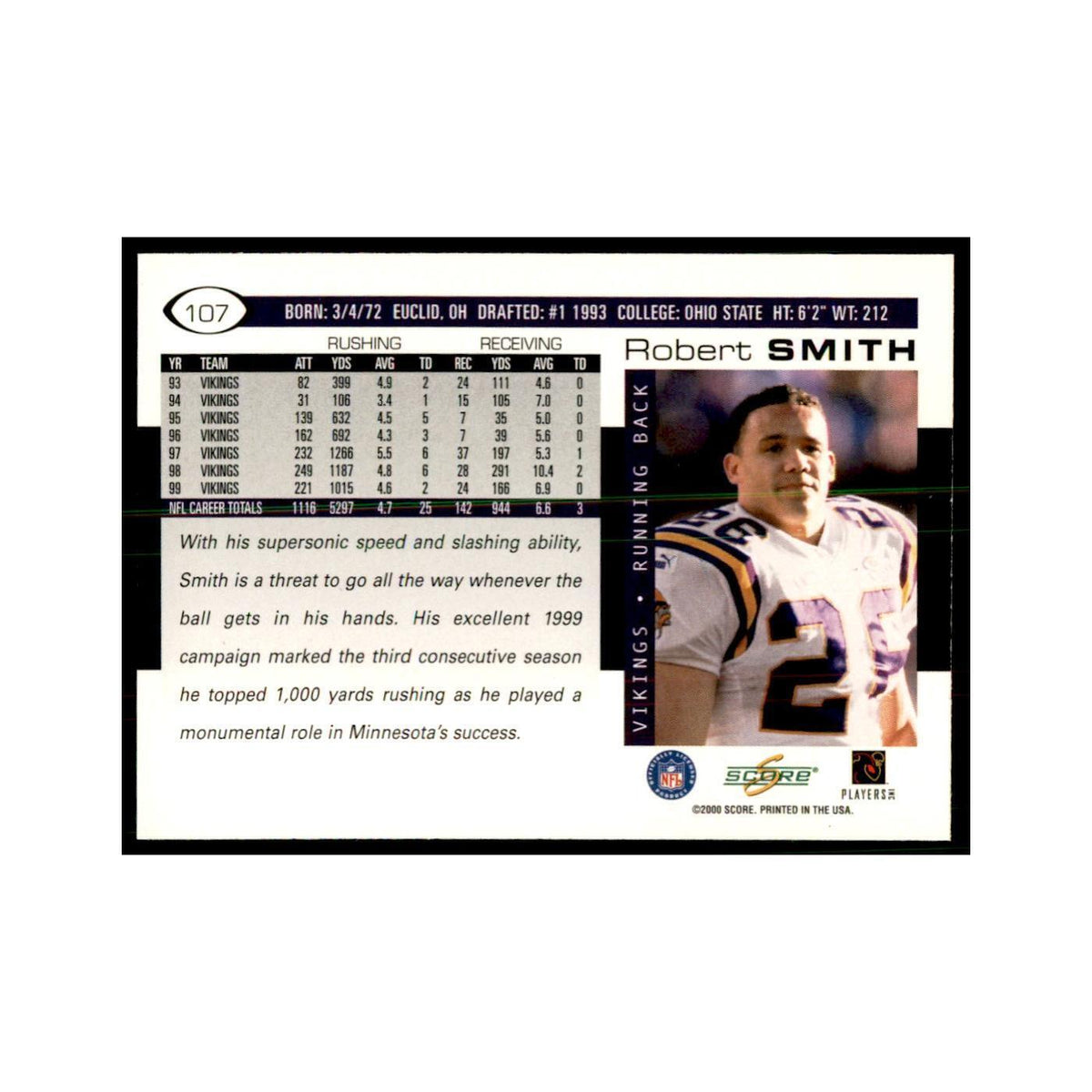 Robert Smith 2000 Score #107 Football Cards Football Card NM