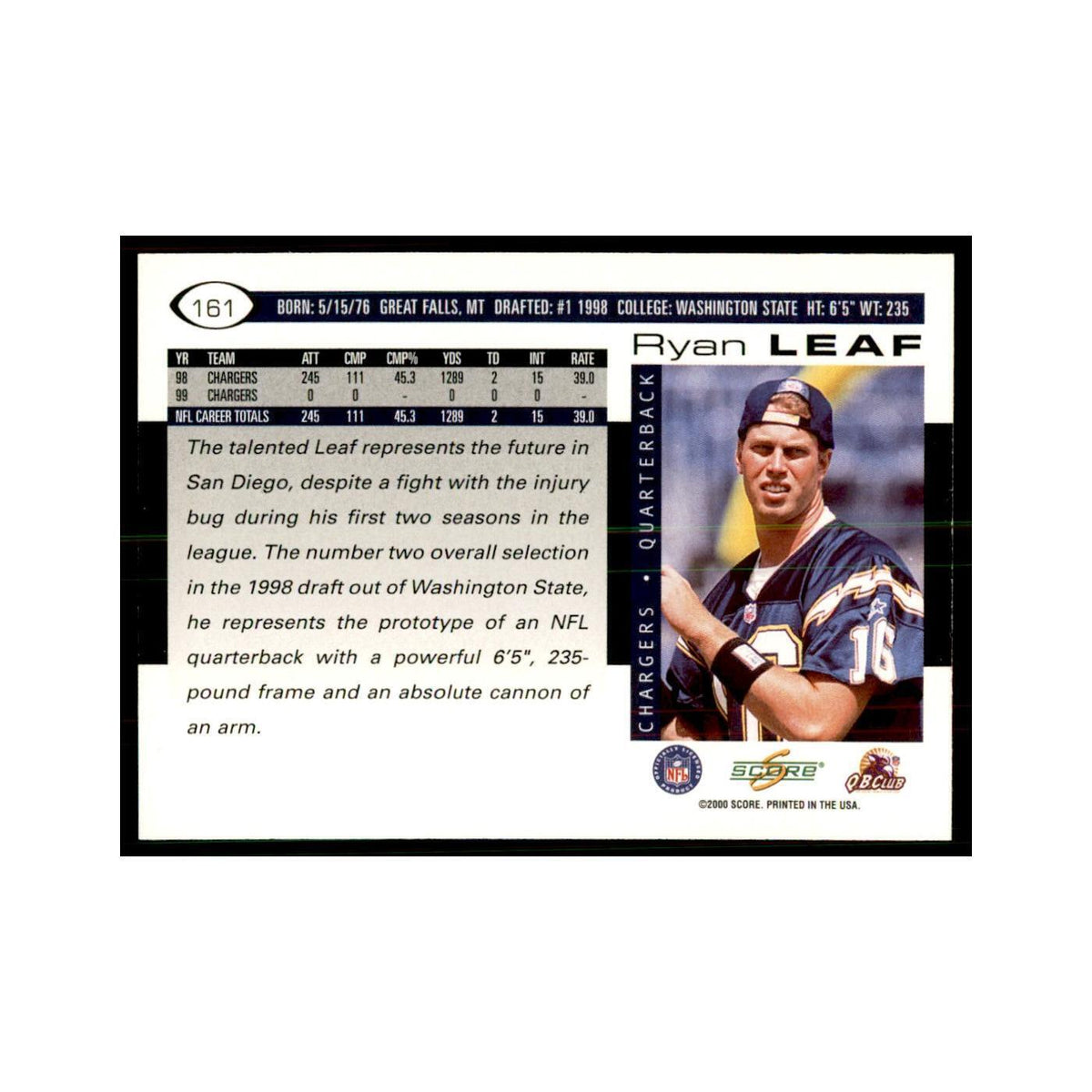 Ryan Leaf 2000 Score #161 Football Cards Football Card NM