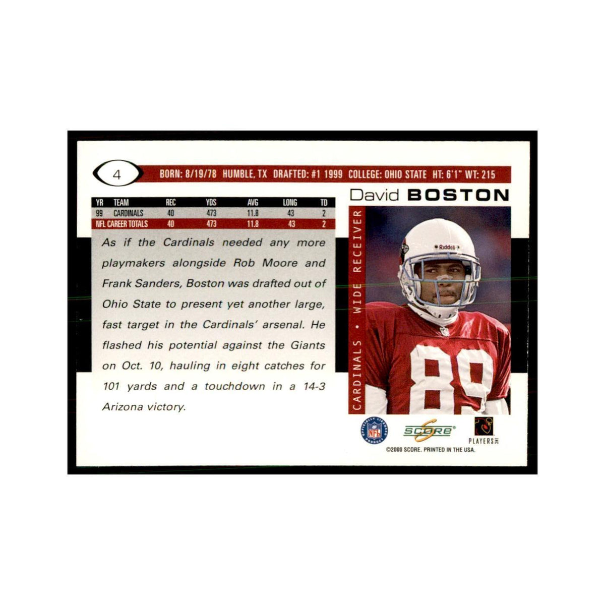 David Boston 2000 Score #4 Football Cards Football Card NM