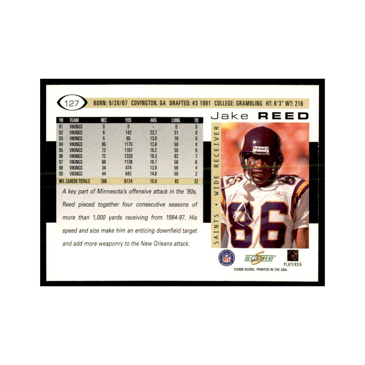 Jake Reed 2000 Score #127 Football Card NM