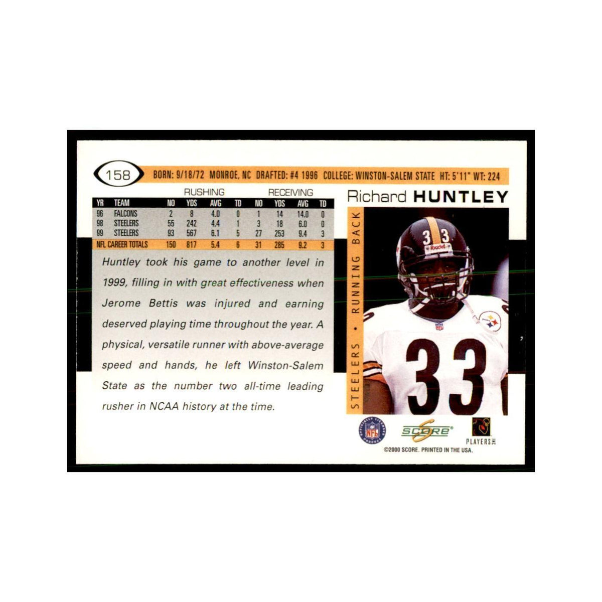 Richard Huntley 2000 Score #158 Football Cards Football Card NM