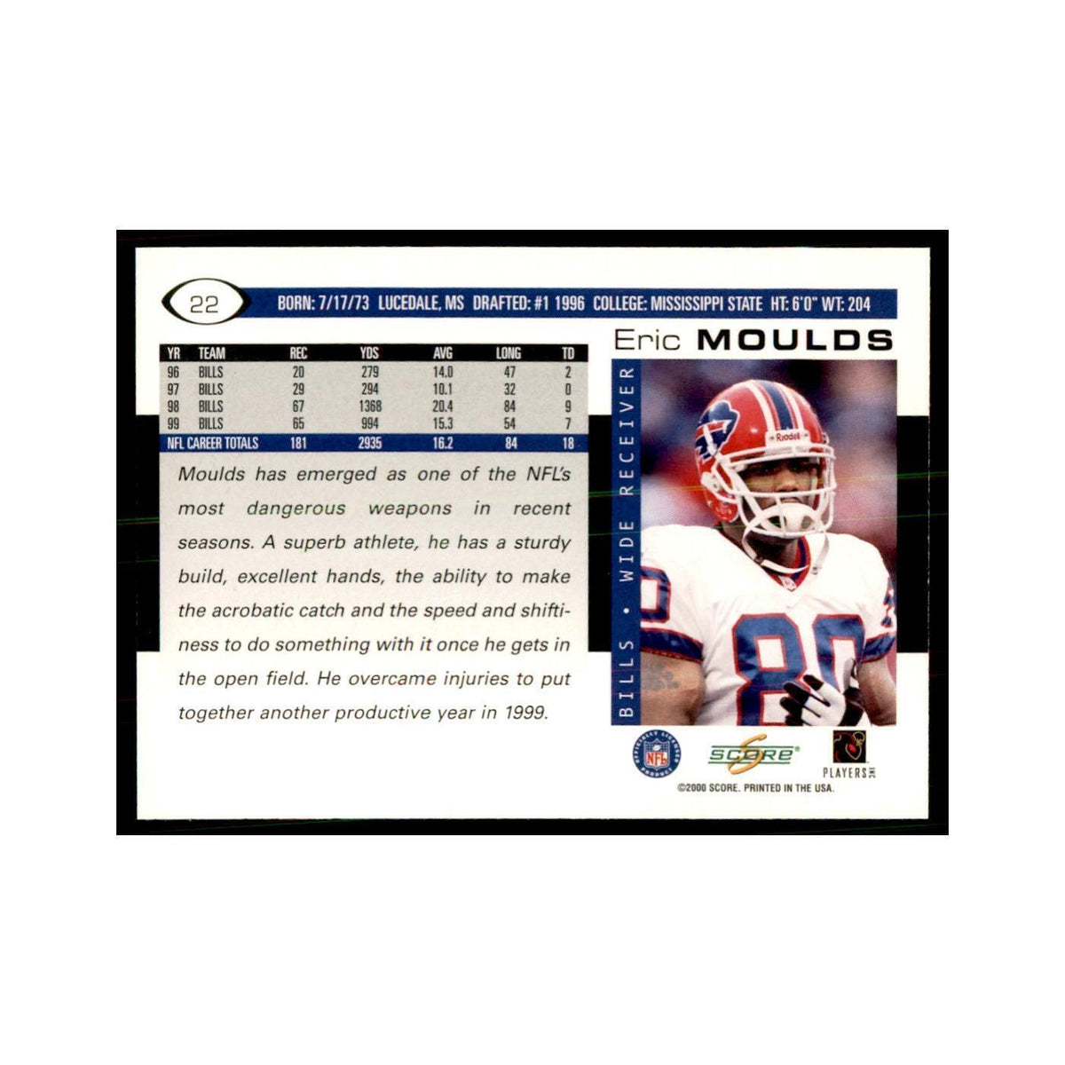 Eric Moulds 2000 Score #22 Football Cards Football Card NM