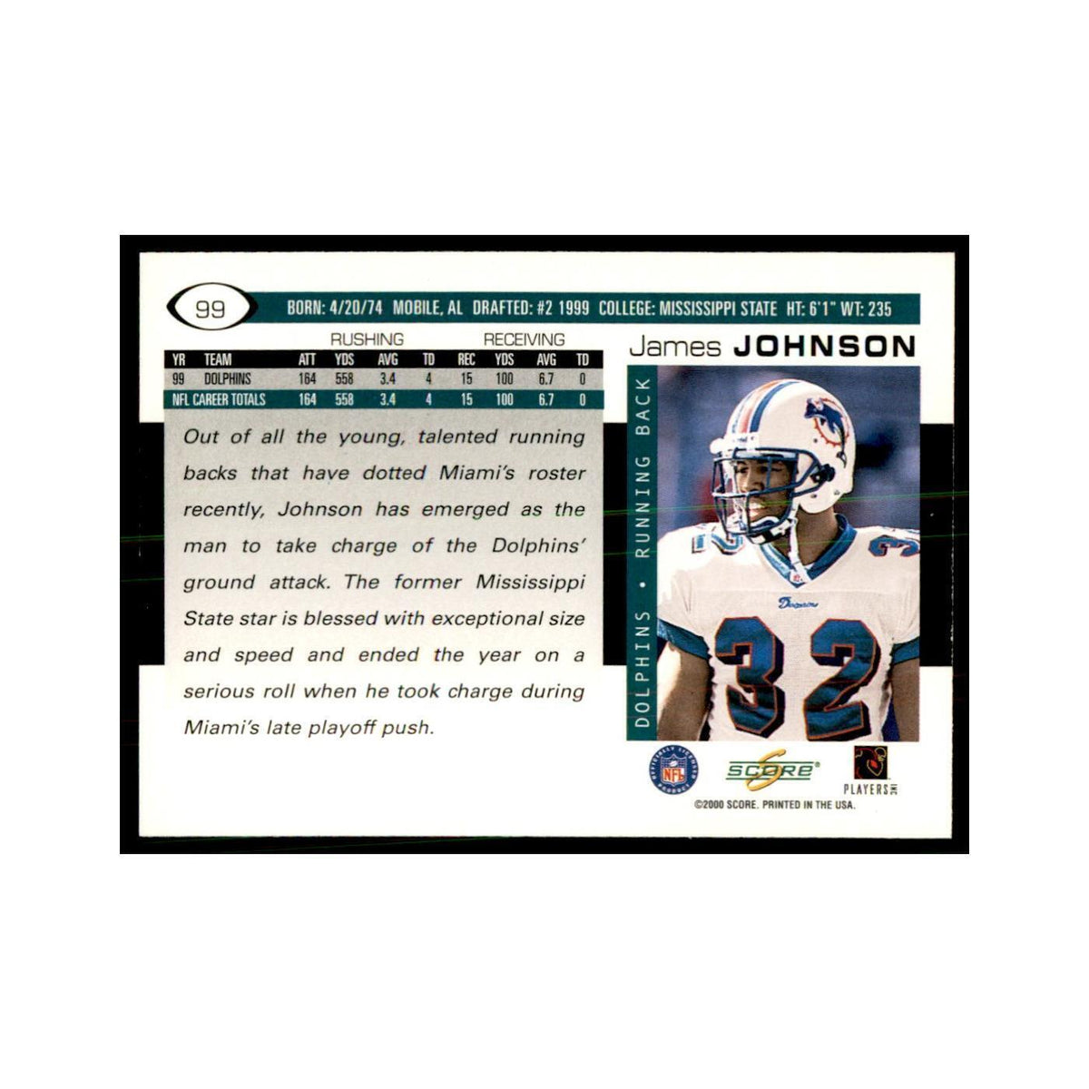 James Johnson 2000 Score #99 Football Cards Football Card NM