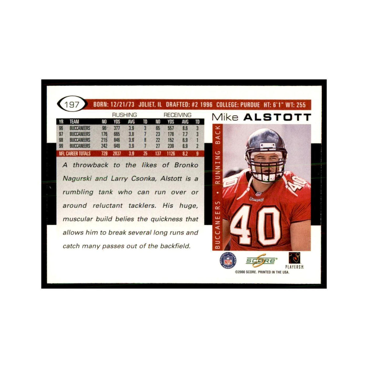 Mike Alstott 2000 Score #197 Football Cards Football Card NM