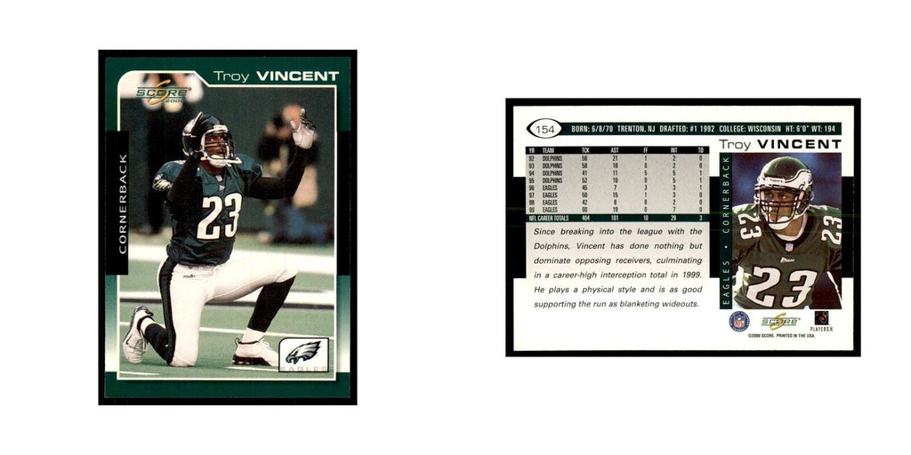 Troy Vincent 2000 Score #154 Football Cards Football Card NM