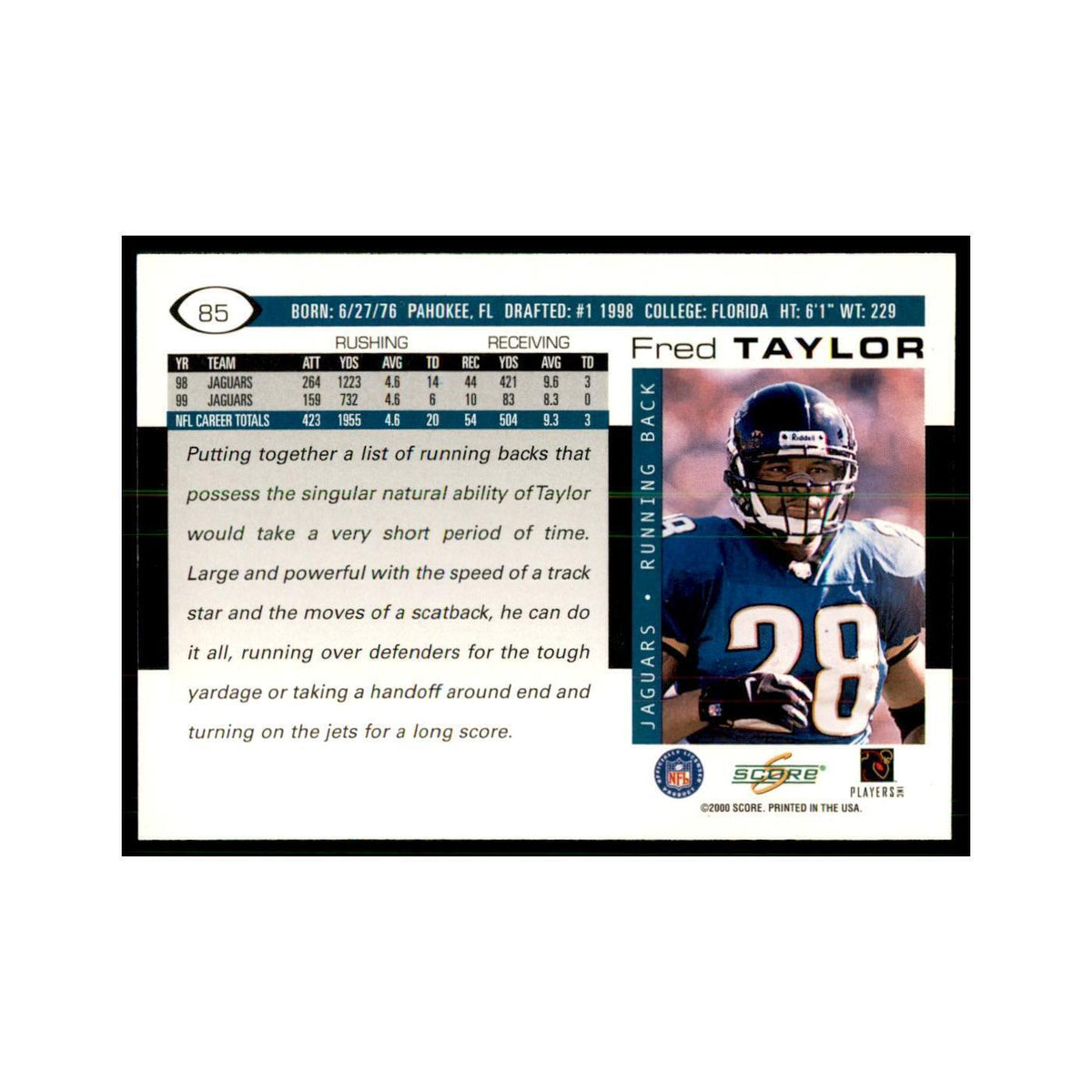Fred Taylor 2000 Score #85 Football Cards Football Card NM