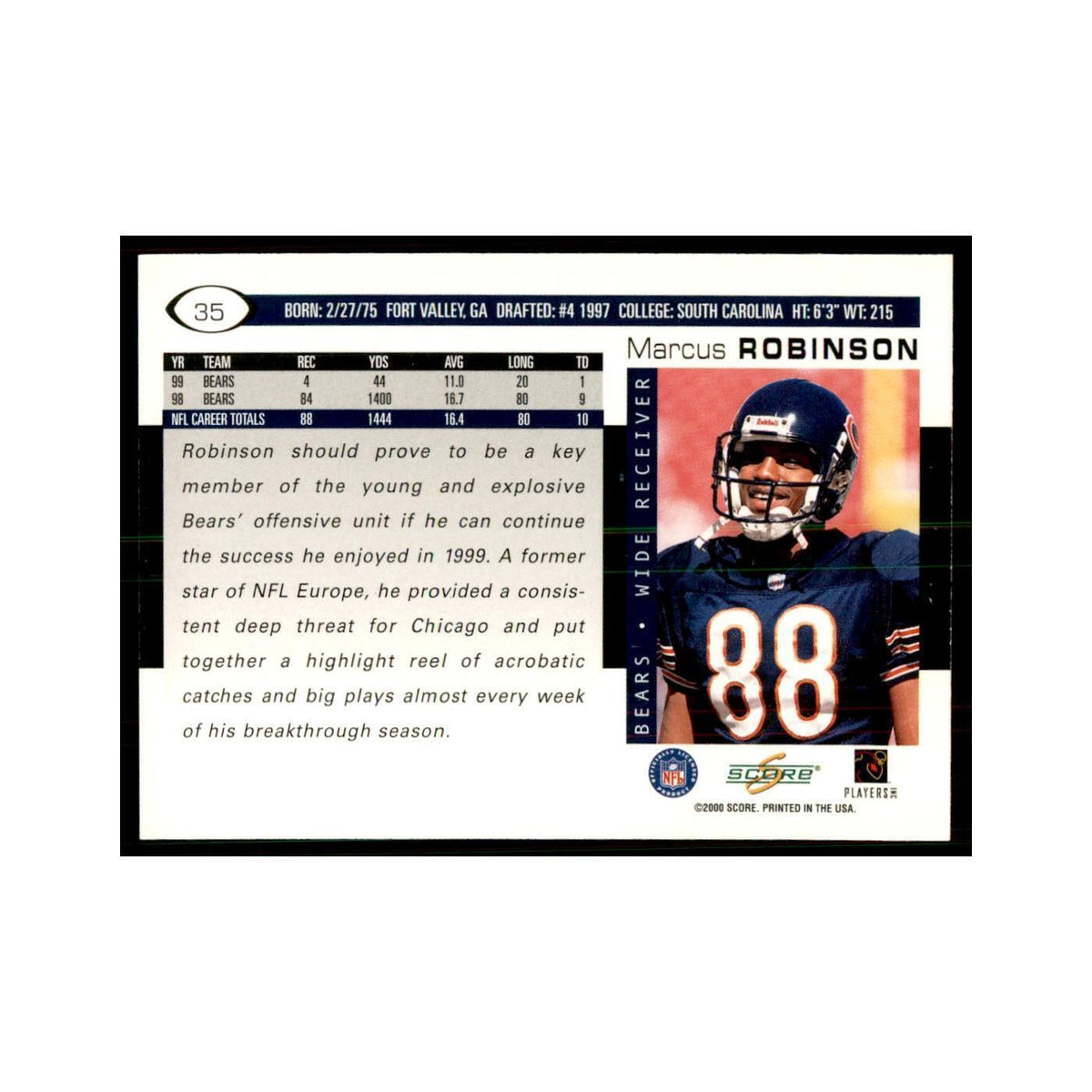 Marcus Robinson 2000 Score #35 Football Cards Football Card NM
