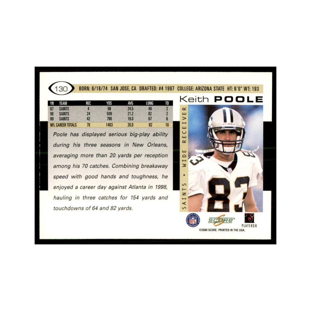 Keith Poole 2000 Score #130 Football Cards Football Card NM