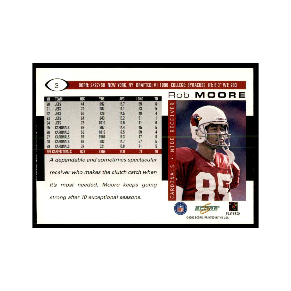 Rob Moore 2000 Score #3 Football Cards Football Card NM