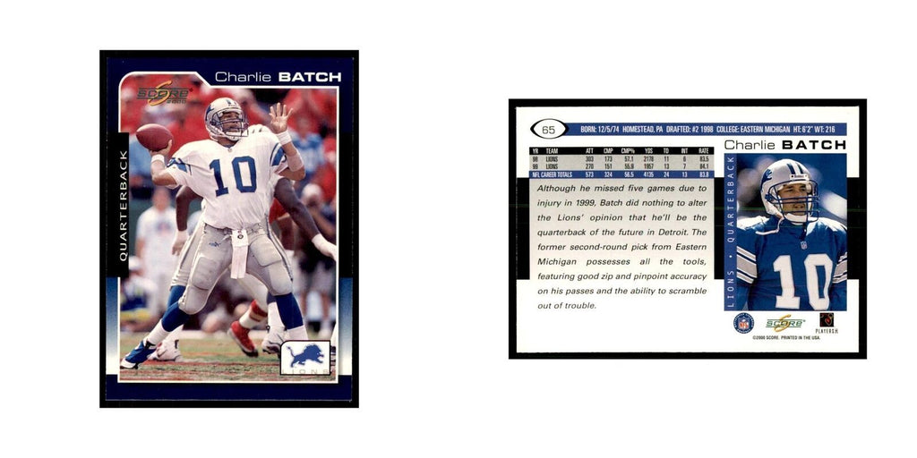 Charlie Batch 2000 Score #65 Football Cards Football Card NM