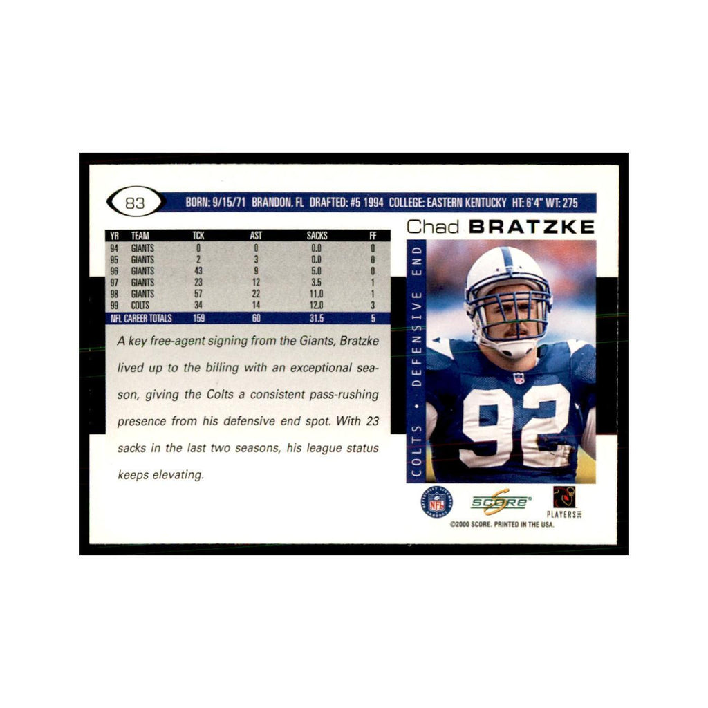 Chad Bratzke 2000 Score #83 Football Cards Football Card NM