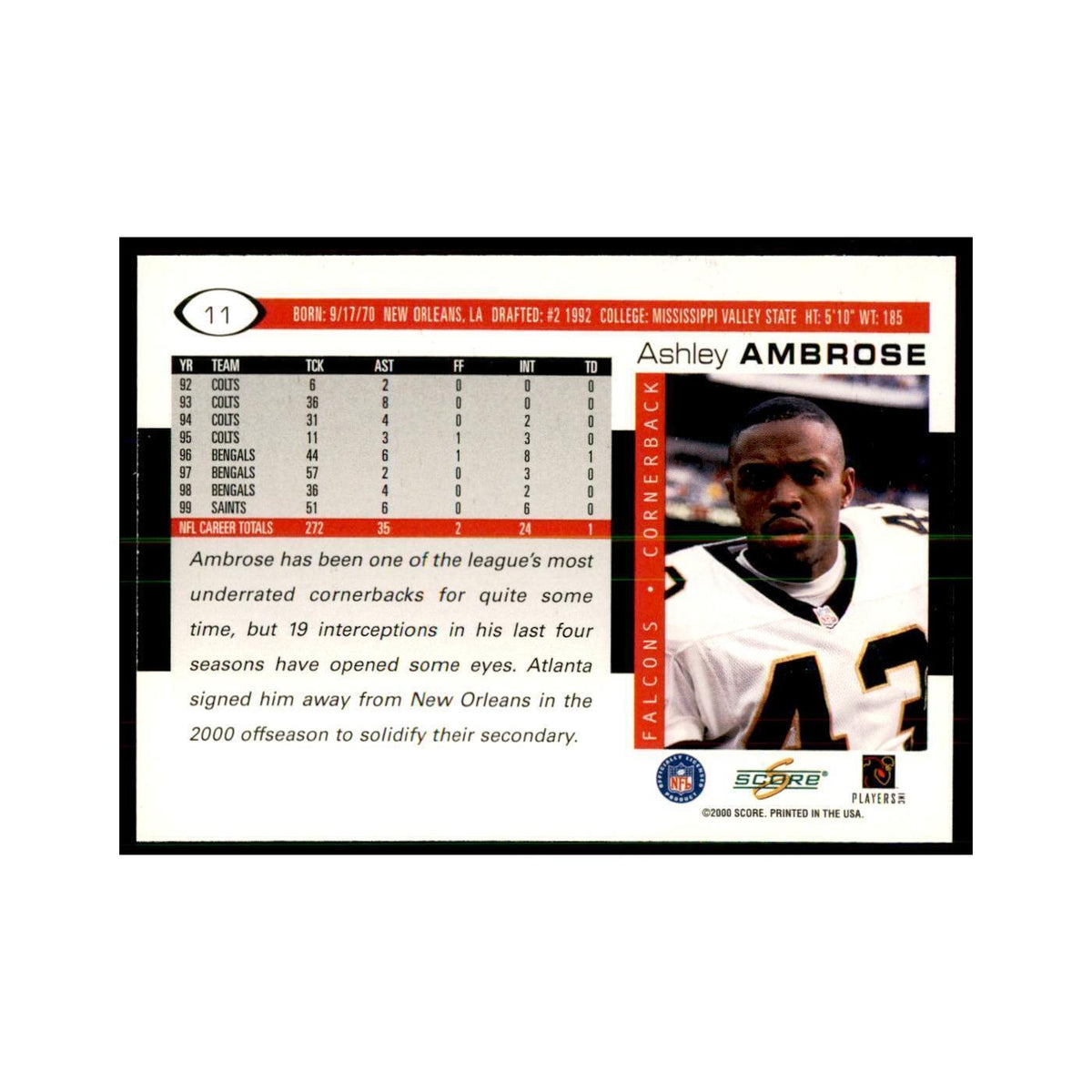 Ashley Ambrose 2000 Score #11 Football Cards Football Card NM