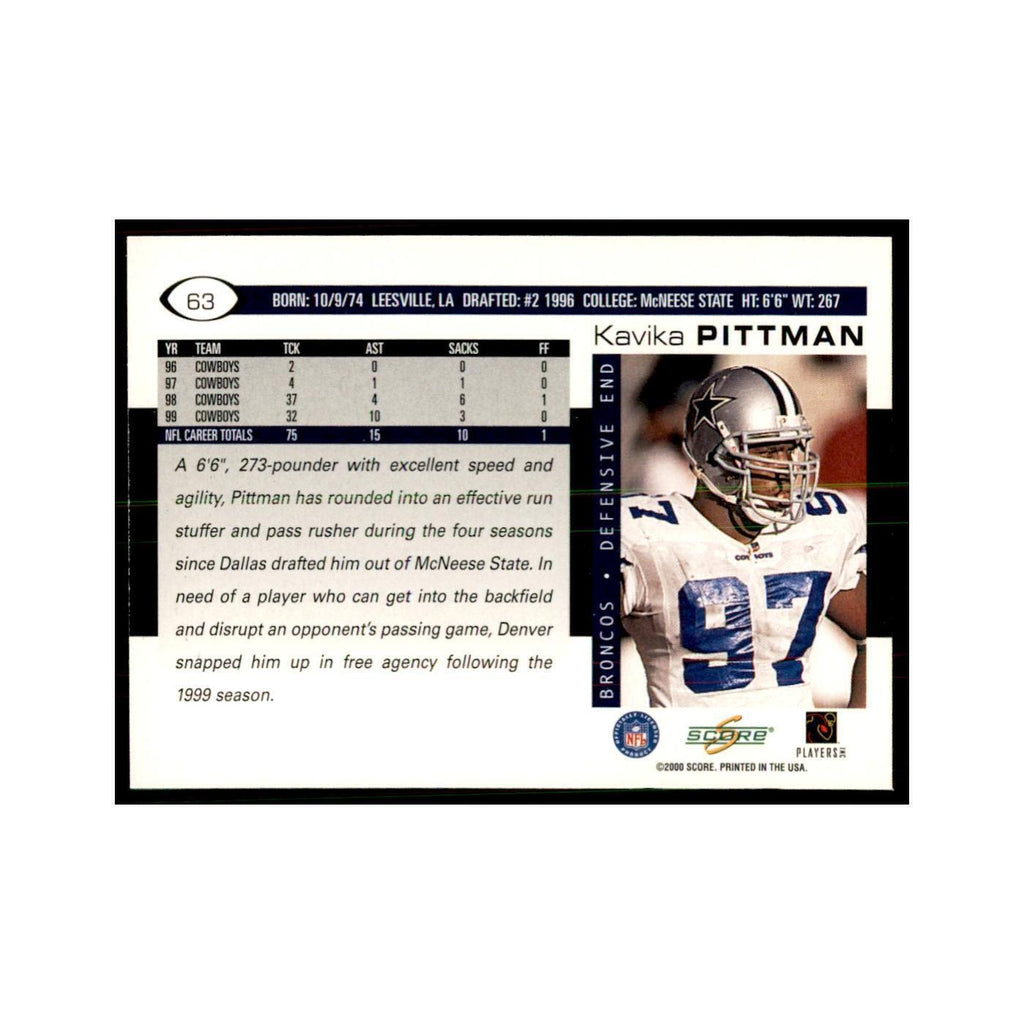 Kavika Pittman 2000 Score #63 Football Cards Football Card NM