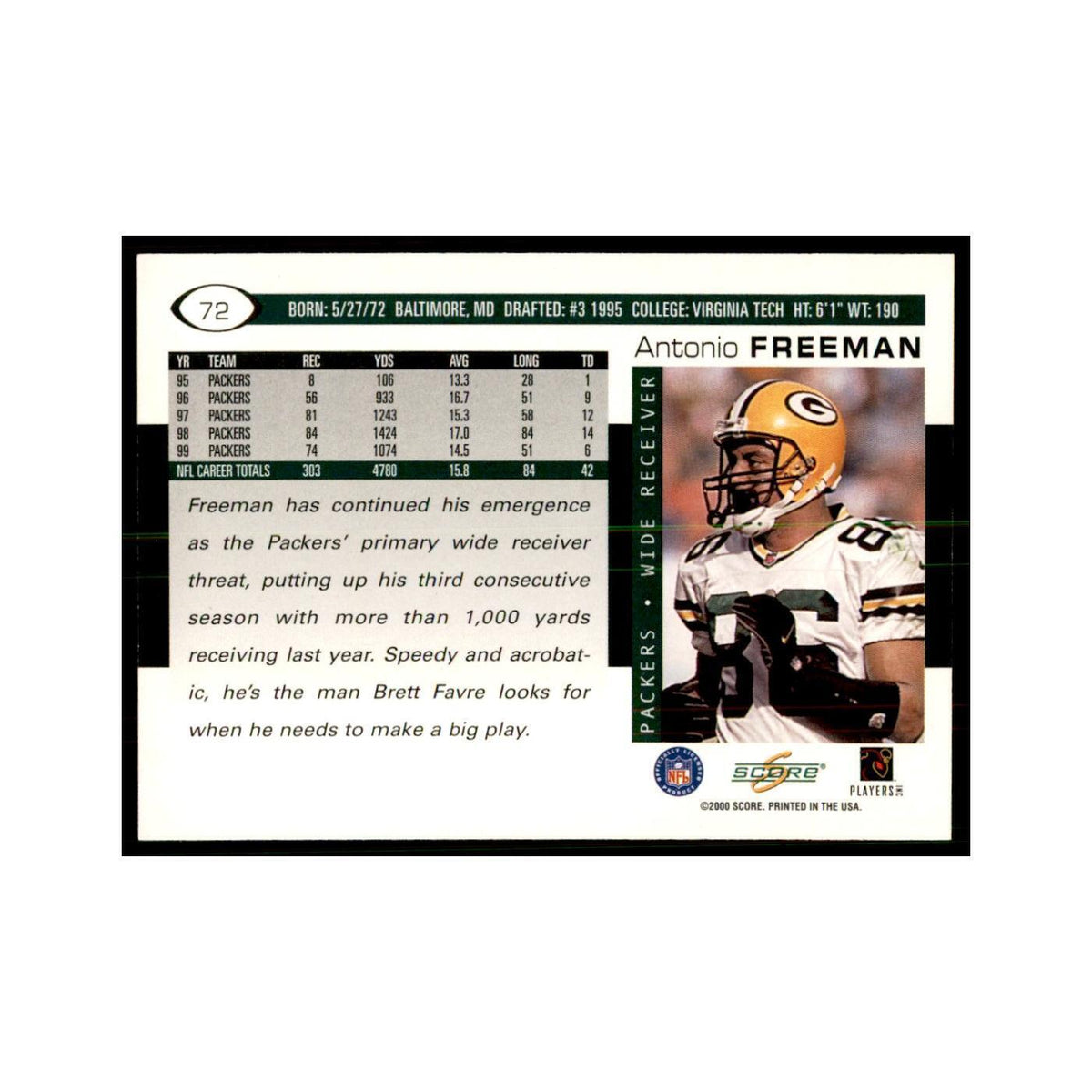 Antonio Freeman 2000 Score #72 Football Cards Football Card NM