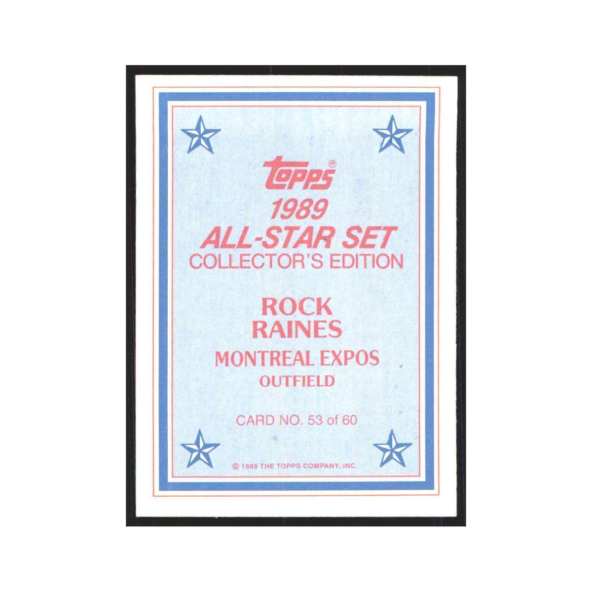 Rock Raines 1989 Topps All Stars #53 Montreal Expos Baseball Card NM