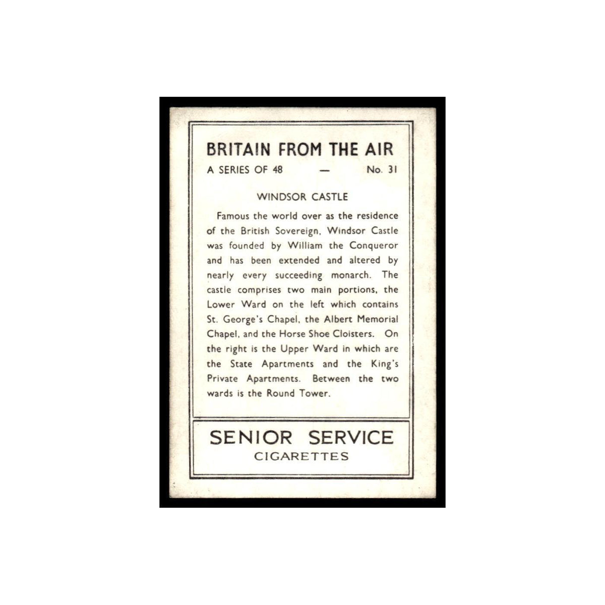 Windsor Castle 1939 Senior Service Britain From Air #31 Tobacco Card VG