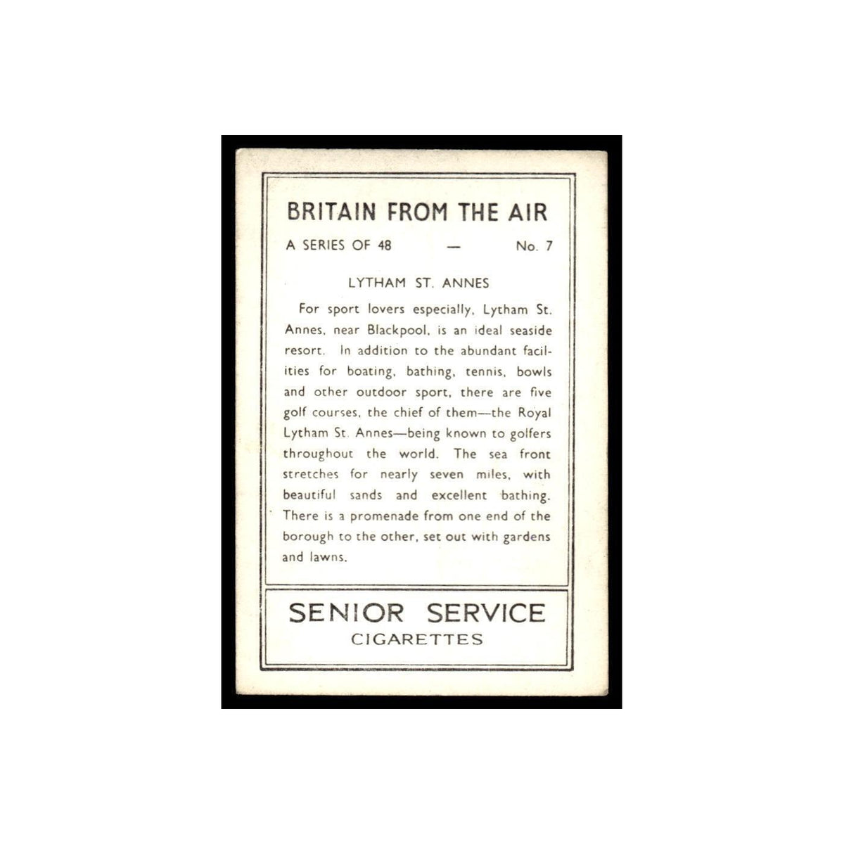 Lytham St Annes 1939 Senior Service Britain From Air #7 Tobacco Card VG