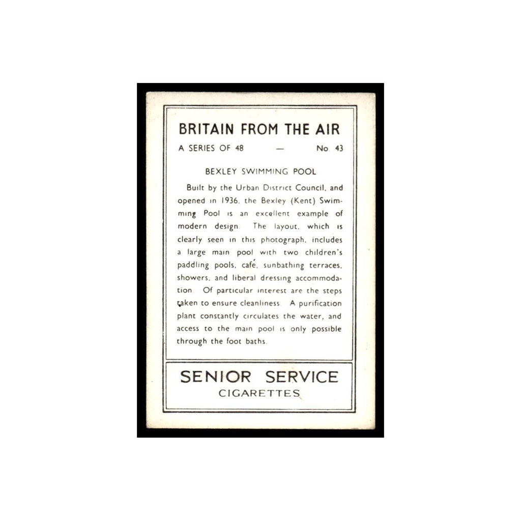 Bexley Swimming Pool 1939 Senior Service Britain From Air #43 Tobacco Card VG
