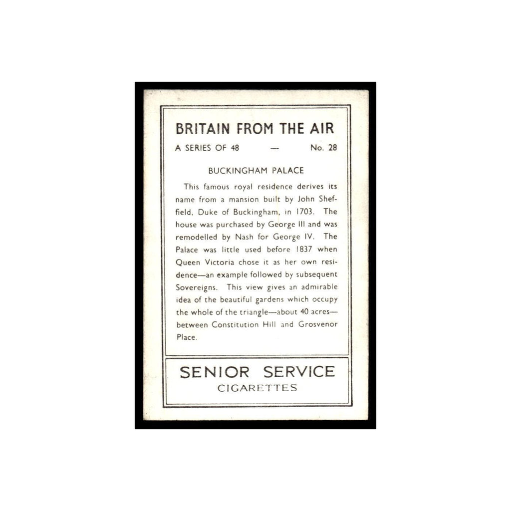 Buckingham Palace 1939 Senior Service Britain From Air #28 Tobacco Card VG