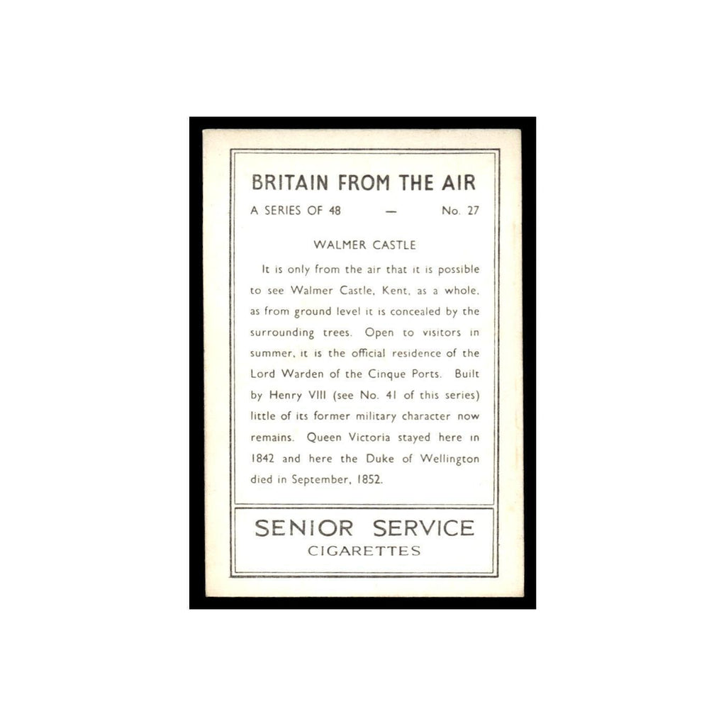 Walmer Castle 1939 Senior Service Britain From Air #27 Tobacco Card VG