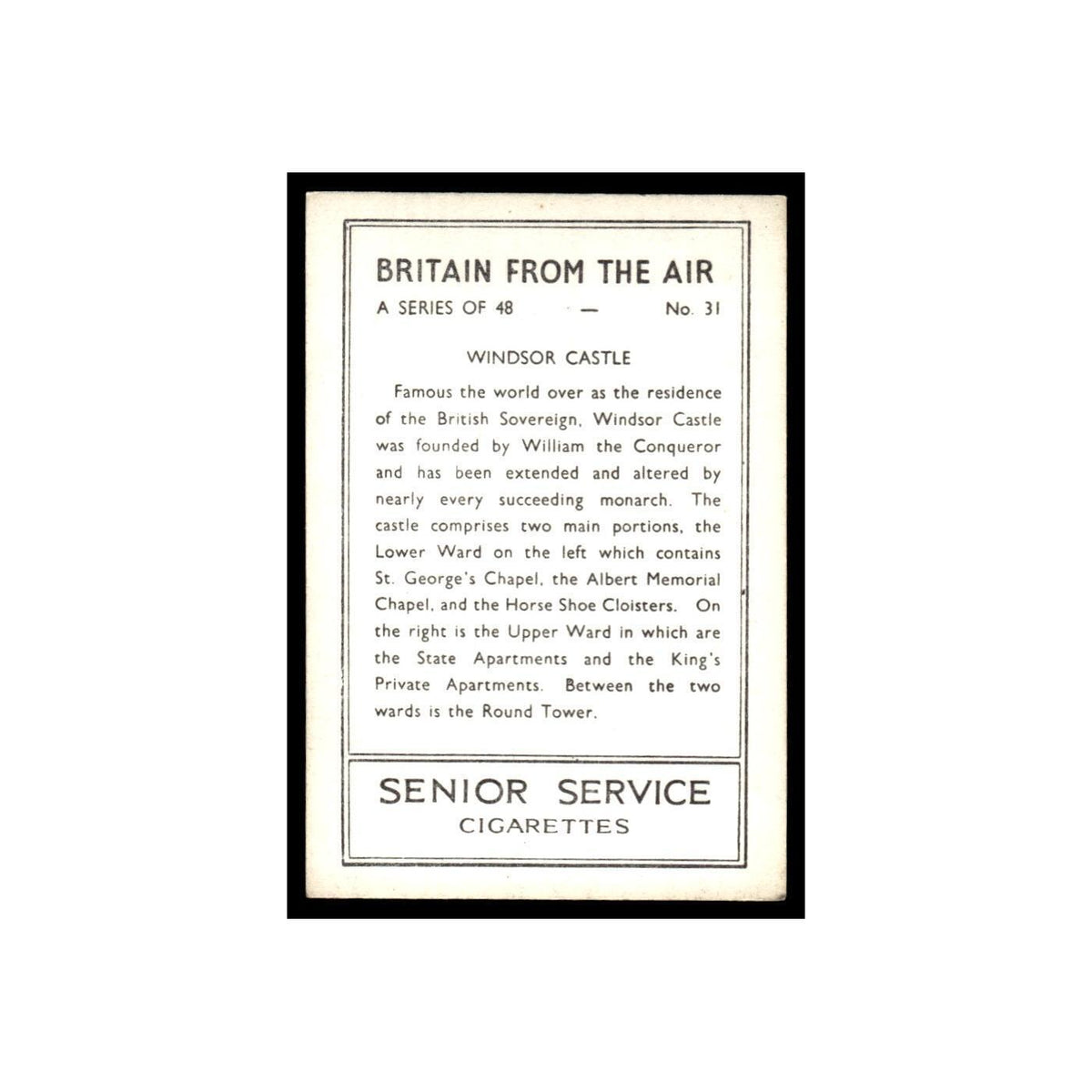 Windsor Castle 1939 Senior Service Britain From Air #31 Tobacco Card VG