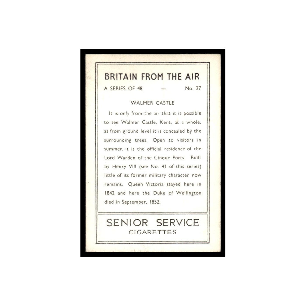 Walmer Castle 1939 Senior Service Britain From Air #27 Tobacco Card VG